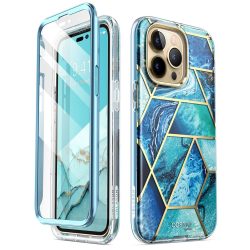   Supcase Cosmo iPhone 14 Pro Max hátlap, tok, márvány mintás, kék
