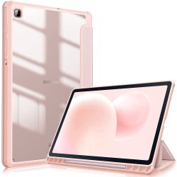   Tech-Protect Smartcase Hybrid Galaxy Tab S6 Lite 10.4 2020/2022 ütésálló oldalra nyíló smart tok, érintőceruza tartóval, átlátszó-rózsaszín