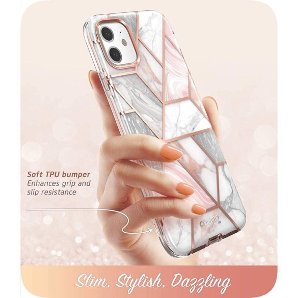 Supcase Cosmo iPhone 11 hátlap, tok, márvány mintás, rózsaszín