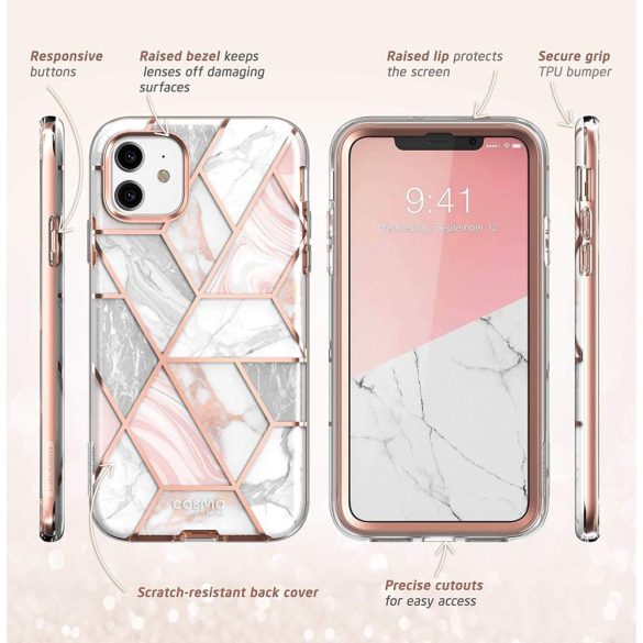 Supcase Cosmo iPhone 11 hátlap, tok, márvány mintás, rózsaszín