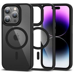   Tech-Protect Magmat Magsafe iPhone 15 Pro Max magsafe kompatibilis ütésálló hátlap, tok, fekete-átlátszó
