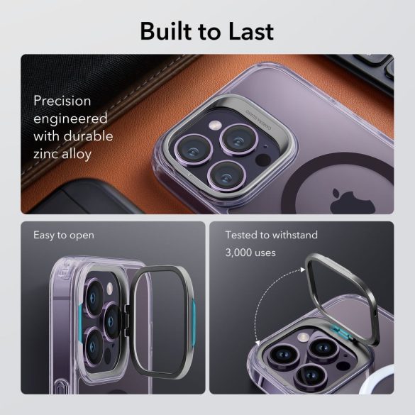 ESR Classic Kickstand Halolock Magsafe Iphone 14 Pro Max magsafe kompatibilis ütésálló hátlap, tok, átlátszó-lila