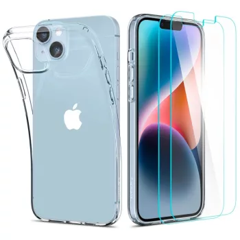   Spigen Crystal Pack iPhone 14 Plus/15 Plus üvegfólia + szilikon hátlap, tok, átlátszó