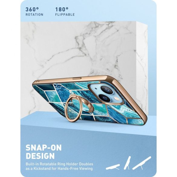Supcase Cosmo iPhone 13 hátlap, tok, márvány mintás, kék