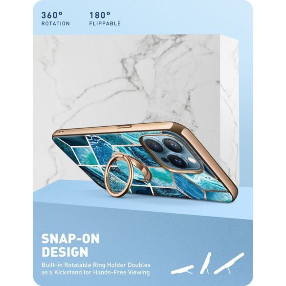 Supcase Cosmo iPhone 13 Pro hátlap, tok, márvány mintás, kék