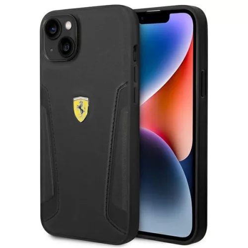 Ferrari FEHCP14MRBUK Leather Stamp Sides Apple iPhone 14 Plus bőr hátlap tok, fekete