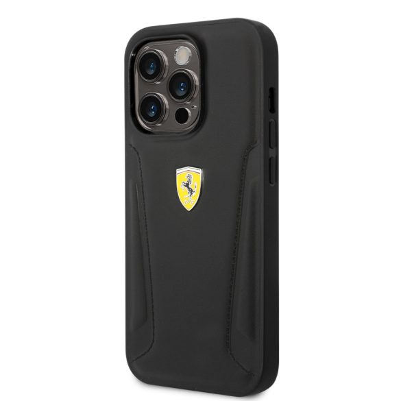 Ferrari iPhone 14 Pro Max Leather Stamp Sides (FEHCP14XRBUK) hátlap, tok, fekete