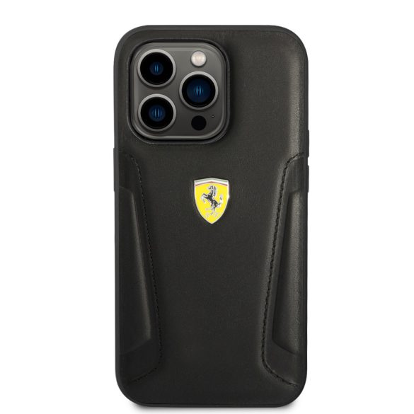 Ferrari iPhone 14 Pro Max Leather Stamp Sides (FEHCP14XRBUK) hátlap, tok, fekete