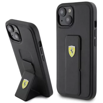   Ferrari FEHCP15SGSPSPSIK Grip Stand Metal Logo iPhone 15 6.1", hátlap, tok, fekete