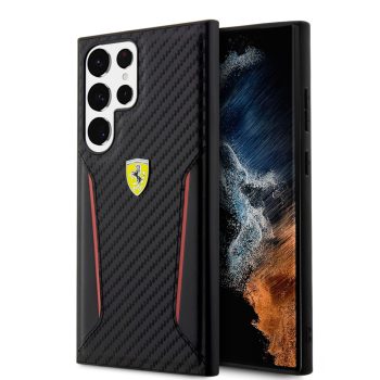   Ferrari Samsung Galaxy S23 Ultra Carbon Contrast Edges (FEHCS23LNPYK) hátlap, tok, fekete