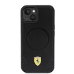Ferrari iPhone 15 Carbon Metal Logo MagSafe (FEHMP15SPTEK) MagSafe hátlap, tok, fekete