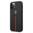 Ferrari FEOMSHCP12LBK Off Track Leather Nylon Stripe iPhone 12 Pro Max, hátlap, tok, fekete