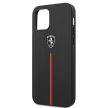 Ferrari FEOMSHCP12LBK Off Track Leather Nylon Stripe iPhone 12 Pro Max, hátlap, tok, fekete