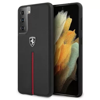   Ferrari FEOSIHCS21MBK Off Track Leather Nylon Stripe Samsung Galaxy S21+ G996, hátlap, tok, fekete