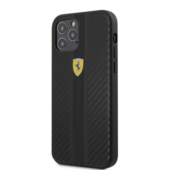 Ferrari iPhone 12/12 Pro On Track Carbon (FESNECHCP12MBK) hátlap, tok, fekete