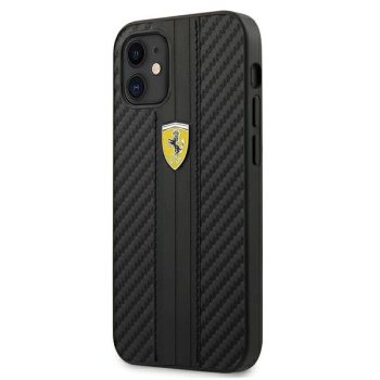   Ferrari FESNECHCP12SBK On Track PU Carbon iPhone 12 mini 5.4", hátlap, tok, fekete