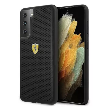   Ferrari FESPEHCS21MBK On Track Perforated Samsung Galaxy S21+ G996, hátlap, tok, fekete