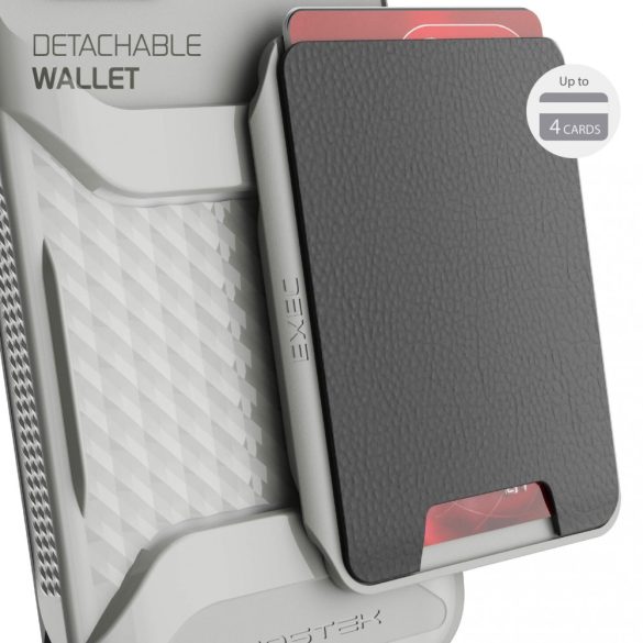 GHOSTEK iPhone 12 Pro Exec 4 Magnetic Wallet ütésálló hátlap tok, kártyatartóval, szürke