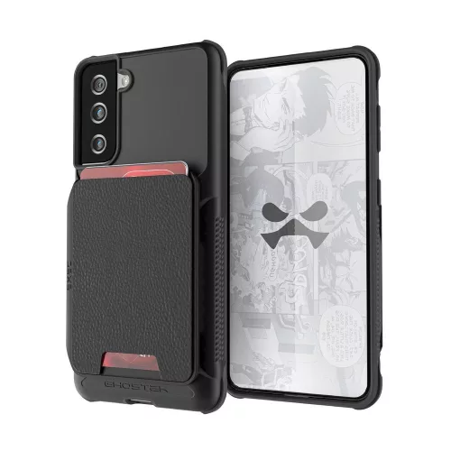 GHOSTEK Samsung Galaxy S21 Plus Exec 4 Magnetic Wallet ütésálló hátlap tok, kártyatartóval, fekete