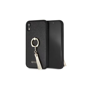   Guess iPhone XR GUHCI61RSSABK black hard case Saffiano with ring stand tok, fekete