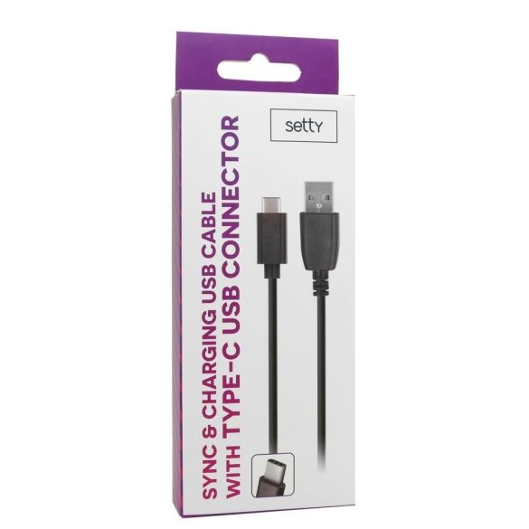 Setty Type-C, USB usb töltő és adatkábel, 1A, 1m, fekete