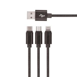   Setty USB Cable 3in1 Micro-USB, Type-C, Lightning kábel, 2A, 1m, fekete