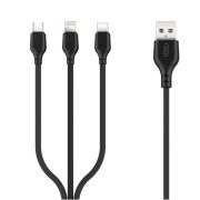   XO NB103 USB Cable 3in1 Micro-USB, Type-C, Lightning kábel, 2,1A, 1m, fekete
