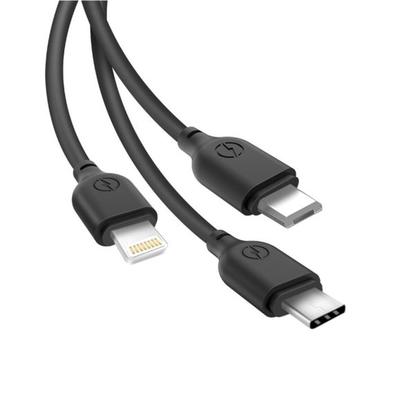 XO NB103 USB Cable 3in1 Micro-USB, Type-C, Lightning kábel, 2,1A, 1m, fekete