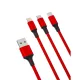 XO NB173 USB Cable 3in1 Micro-USB, Type-C, Lightning kábel, 2.4A, 1.2m, piros