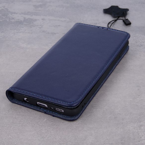 Genuine Leather Smart Pro iPhone 13 Pro eredeti bőr oldalra nyíló tok, sötétkék