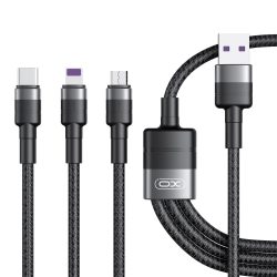   XO NB-Q191 USB Cable 3in1 Micro-USB, Type-C, Lightning kábel, 40W, 1.2m, fekete