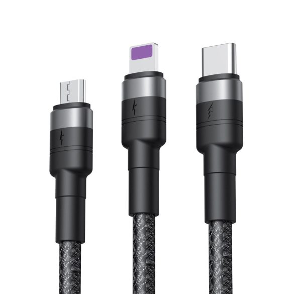XO NB-Q191 USB Cable 3in1 Micro-USB, Type-C, Lightning kábel, 40W, 1.2m, fekete