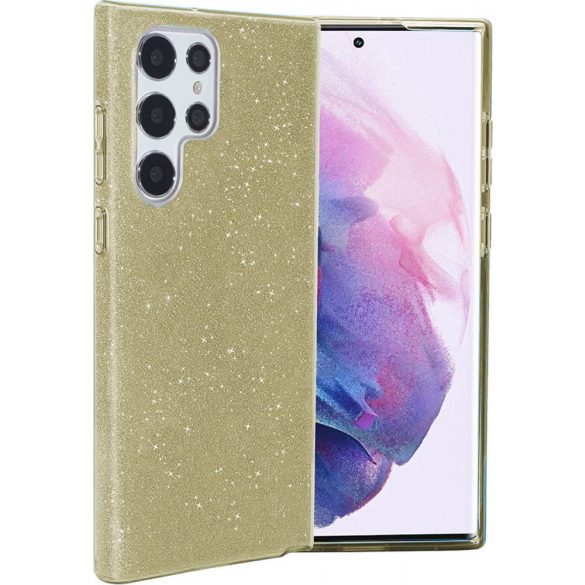 Glitter 3in1 Case Samsung Galaxy S22 Ultra hátlap, tok, arany