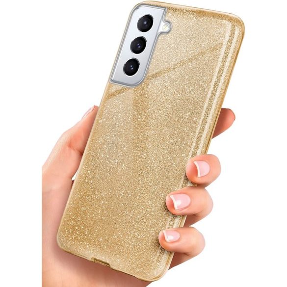 Glitter 3in1 Case Samsung Galaxy S21 FE hátlap, tok, arany