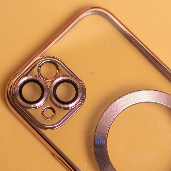 Color Chrome Mag case iPhone 14 magsafe kompatibilis kameravédős hátlap, tok, rozé arany