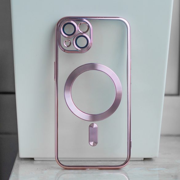 Color Chrome Mag case iPhone 14 magsafe kompatibilis kameravédős hátlap, tok, rozé arany