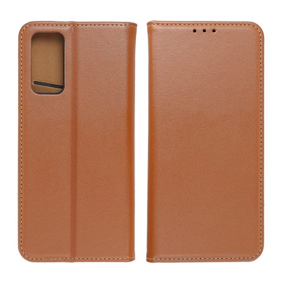 Genuine Leather iPhone 15 eredeti bőr oldalra nyíló tok, barna