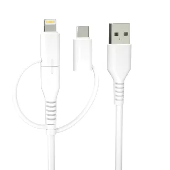   Forever recycling 3in1, 1,5m, 2.4A, USB-A - USB-C + microUSB + Lightning KR3in1-00, kábel, fehér