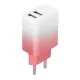 Setty hálózati töltő 2x USB 18W LSIG-AA-20, fehér-, rózsaszín gradient
