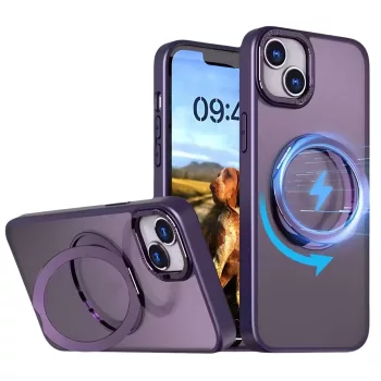   Mag Ring Rotating case iPhone 16 Plus MagSafe hátlap, tok, gyűrűs kitámasztóval, lila