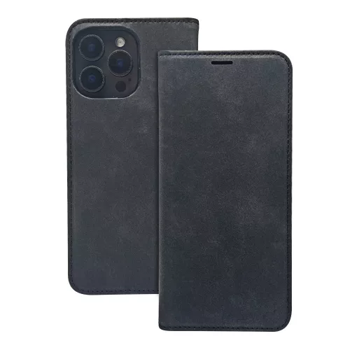Smart Suede iPhone 16 Pro Max oldalra nyíló tok, fekete