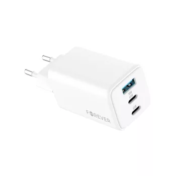   Forever TC-08-65ACC GaN PD QC hálózati töltő 2x USB-C 1x USB 65W, fehér