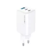 Forever TC-08-65ACC GaN PD QC hálózati töltő 2x USB-C 1x USB 65W, fehér