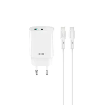   XO hálózati töltő CE30 PD 30W 1x USB-C 1x USB, fehér + kábel USB-C - USB-C