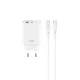XO hálózati töltő CE30 PD 30W 1x USB-C 1x USB, fehér + kábel USB-C - USB-C
