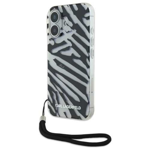 Karl Lagerfeld KLHCP16SHZBPKCCK iPhone 16 6.1" IML Zebra Pattern & Cord tok, fekete