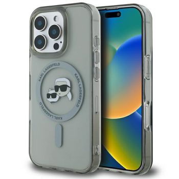   Karl Lagerfeld case iPhone 16 Pro 6,3" KLHMP16LHLSKCK Hard IML Metal Karl&Choupette Head MagSafe tok, fekete