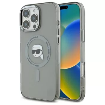   Karl Lagerfeld KLHMP16LHLSKIK iPhone 16 Pro 6.3" tok, fekete IML Metal Karl Head MagSafe