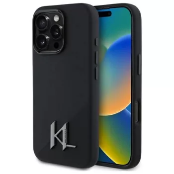   Karl Lagerfeld KLHMP16LSCMKMPCK iPhone 16 Pro 6.3" tok, fekete Silicone Shadow Metal Initial MagSafe