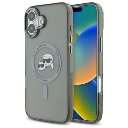 Karl Lagerfeld case iPhone 16 Plus 6,7" KLHMP16MHLSKCK Hard IML Metal Karl&Choupette Head MagSafe tok, fekete